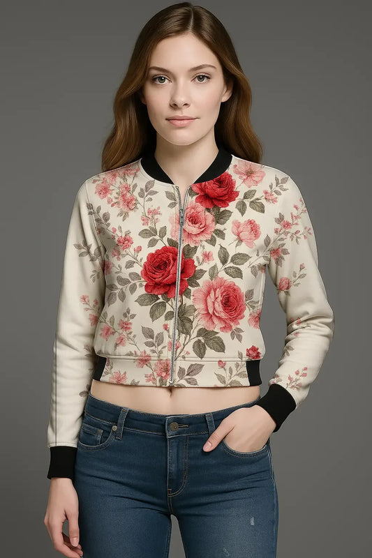 Women's Red Rose Bomber Jacket - MORFY