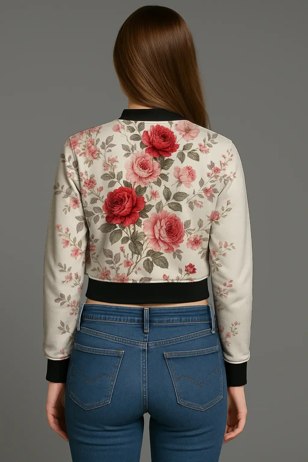 Women's Red Rose Bomber Jacket - MORFY