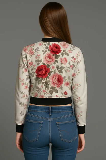Women's Red Rose Bomber Jacket - MORFY